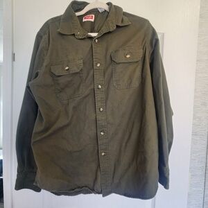 Wrangler Men's Olive Green Button-Front Work Shirt M Euc